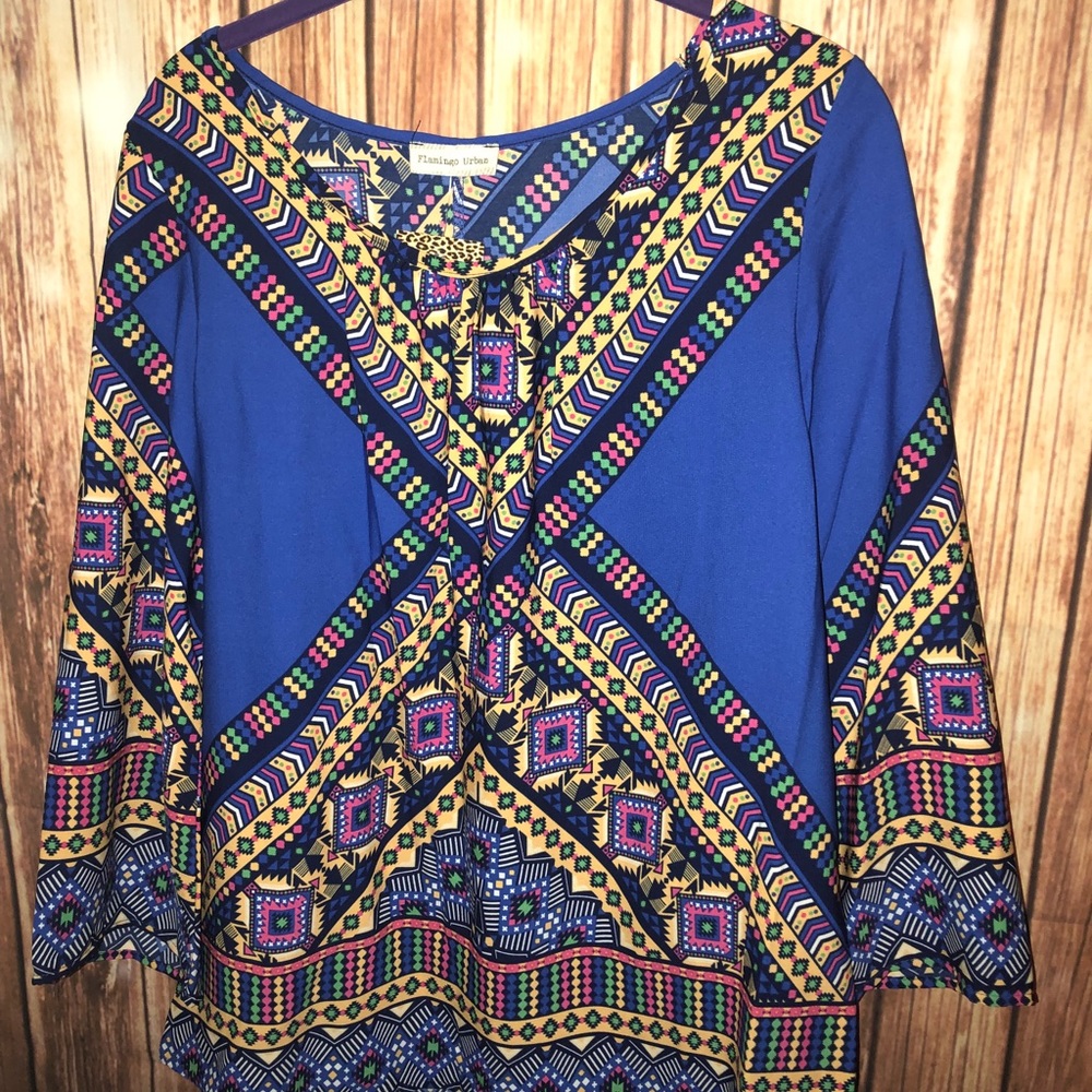 Blue scoop neck blouse